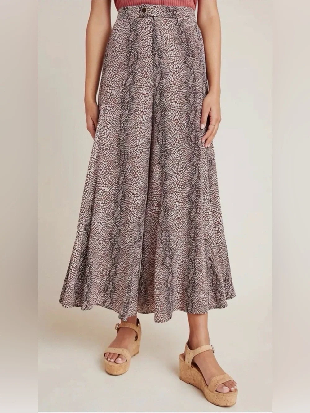 Anthropologie Snake Print Wide Leg Pants Womens Sz 4 Boho Flowy Viscose palazzo - Picture 10 of 11
